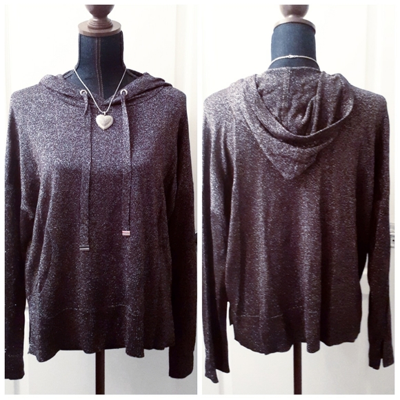 💎NWT Tommy Hilfiger Black Sparkly Stretch Hoodie - Picture 6 of 7